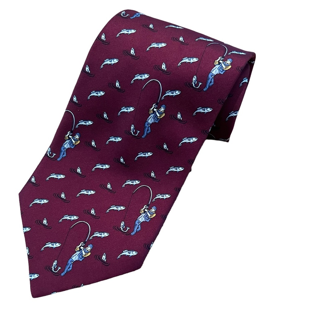 Pursuits Fly fishing themed mens silk tie